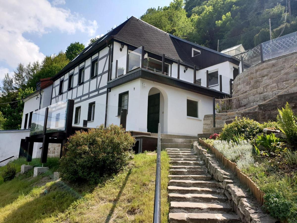 Villa Sächsische Schweiz Ferienhaus 2 mit hervorragendem Panoramablick über das Elbtal Königstein Exterior foto